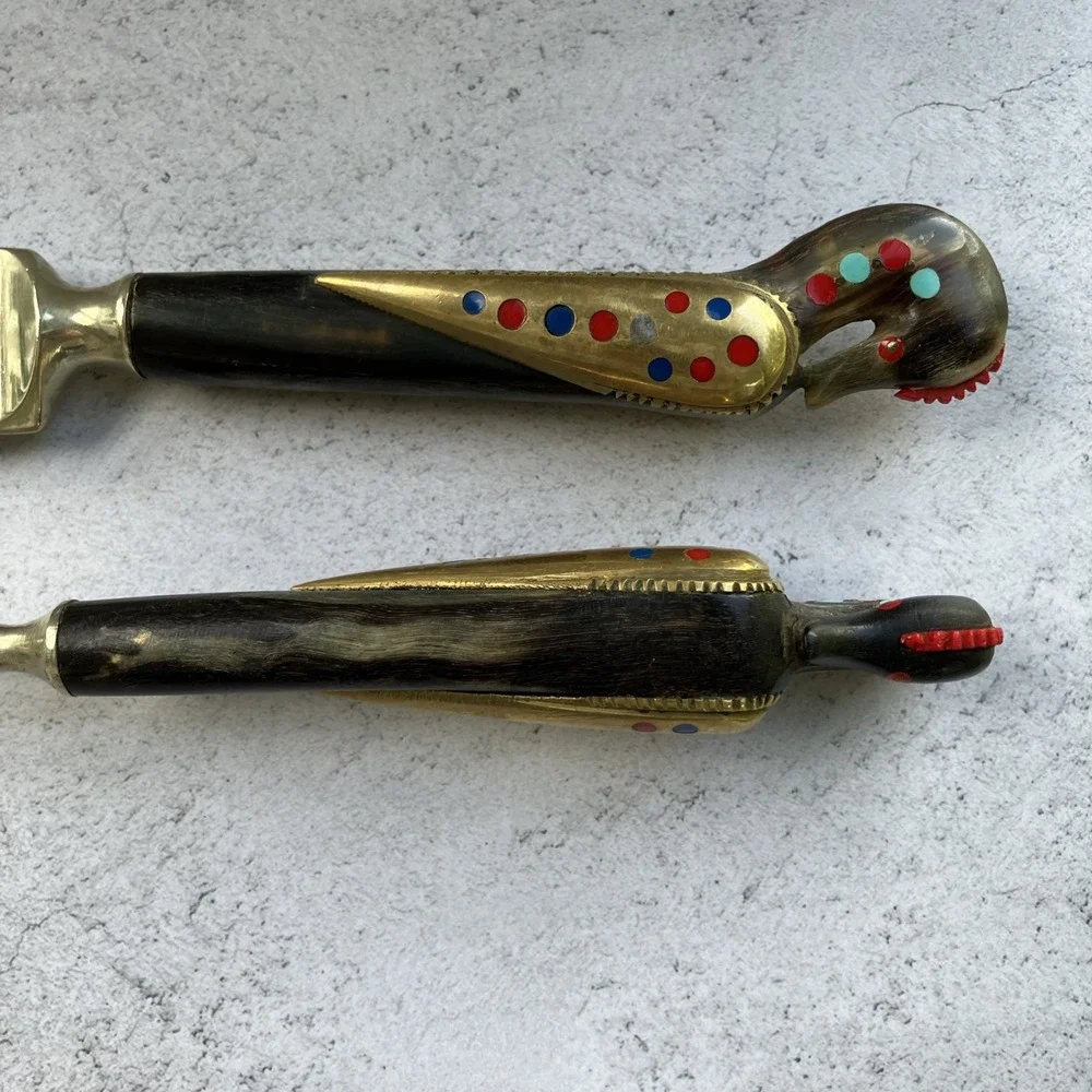 Vtg 50s Alfred Haddad Jezzine Bird Rooster Salad Spoon & Carving Set*AS IS READ*